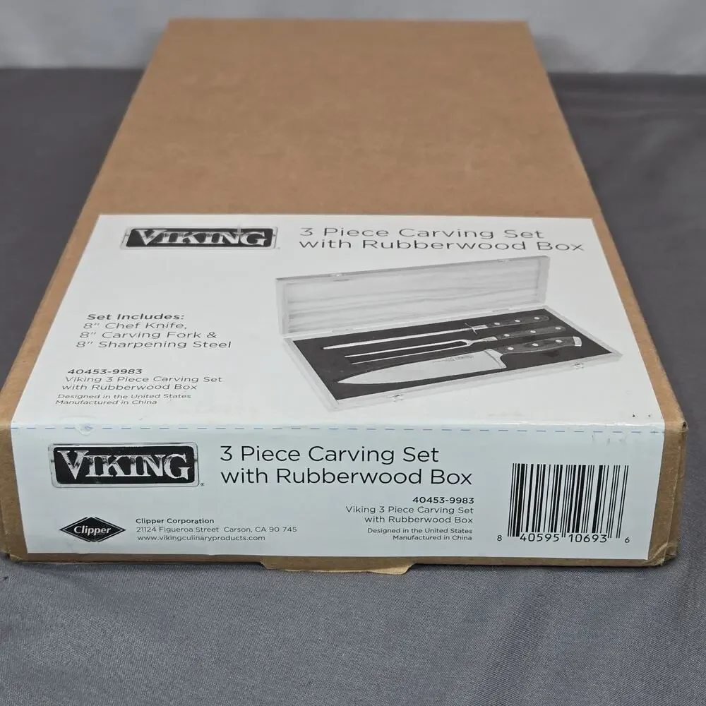 Viking 3 Piece Carving Set German Steel With RubberWood Box New